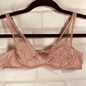 NWT Soma Breathtaking Unlined Sheer Lace Plunge Bra 34 A Adobe Rose Pink  #0222